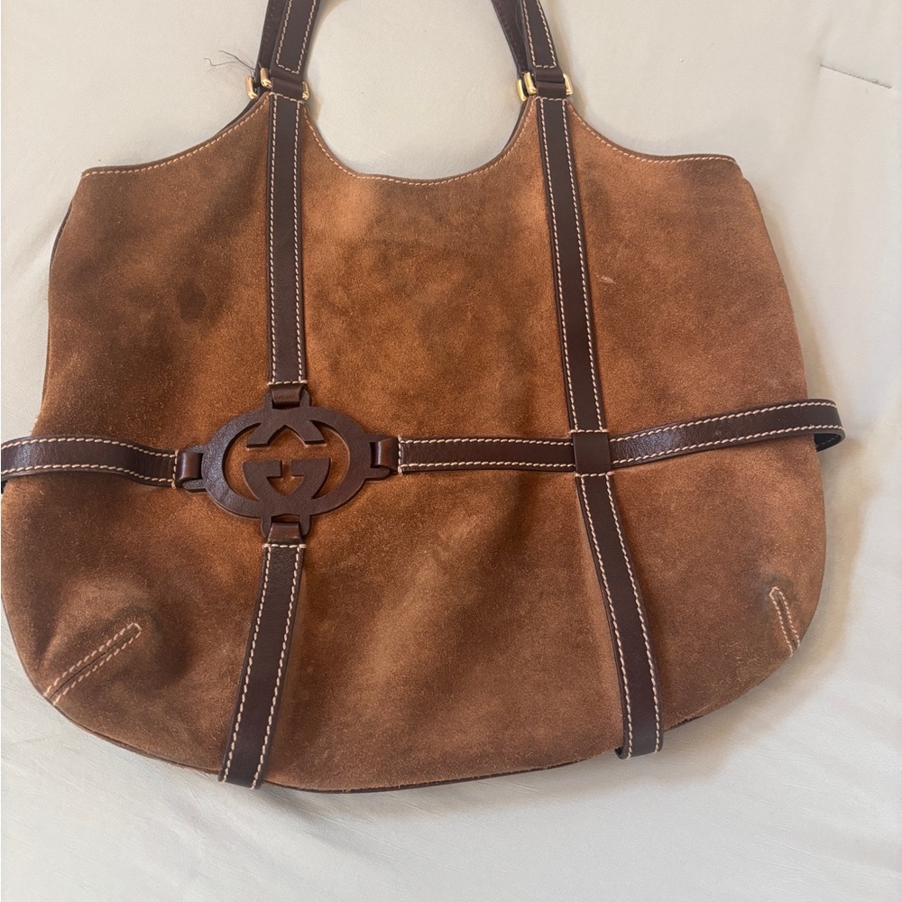 Vintage Gucci Brown Suede Designer Tote Bag